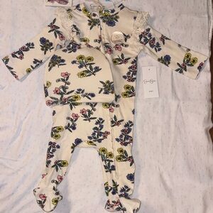 Jessica Simpson Cream Floral Baby One-Piece with Hat